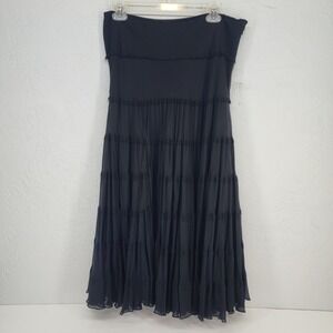 Jones NY Size MP | 100% Silk Black Tiered Midi Maxi Skirt Whimsygoth‎ Witch